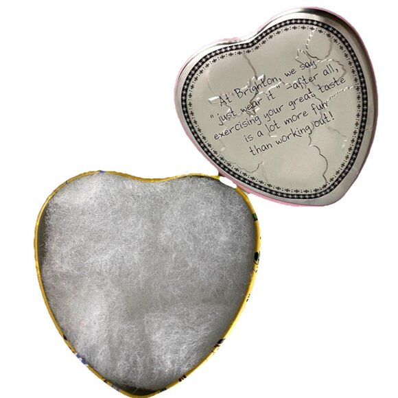 Brighton Heart Shaped 3.5" Tin Empty Jewelry Trinket Box Blue Yellow Floral - Picture 3 of 6